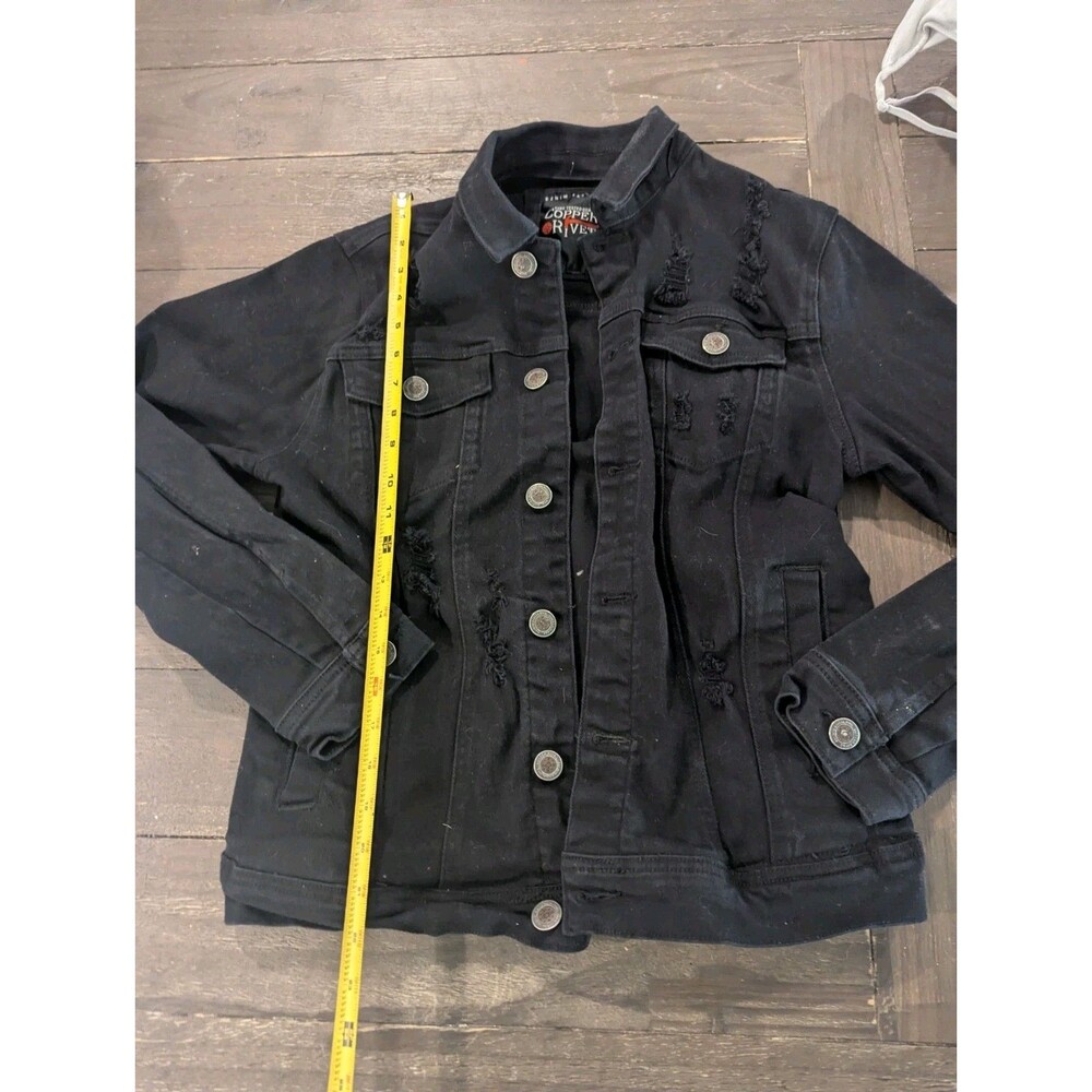 Copper Rivet Men's Distrssed Riped Denim Jacket Medium Black - Picture 2 of 7